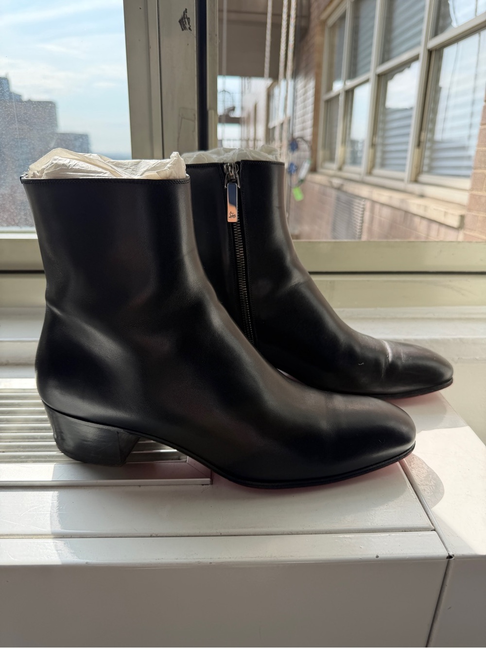 Christian Louboutin Black Leather Ankle Boots with Side Zip